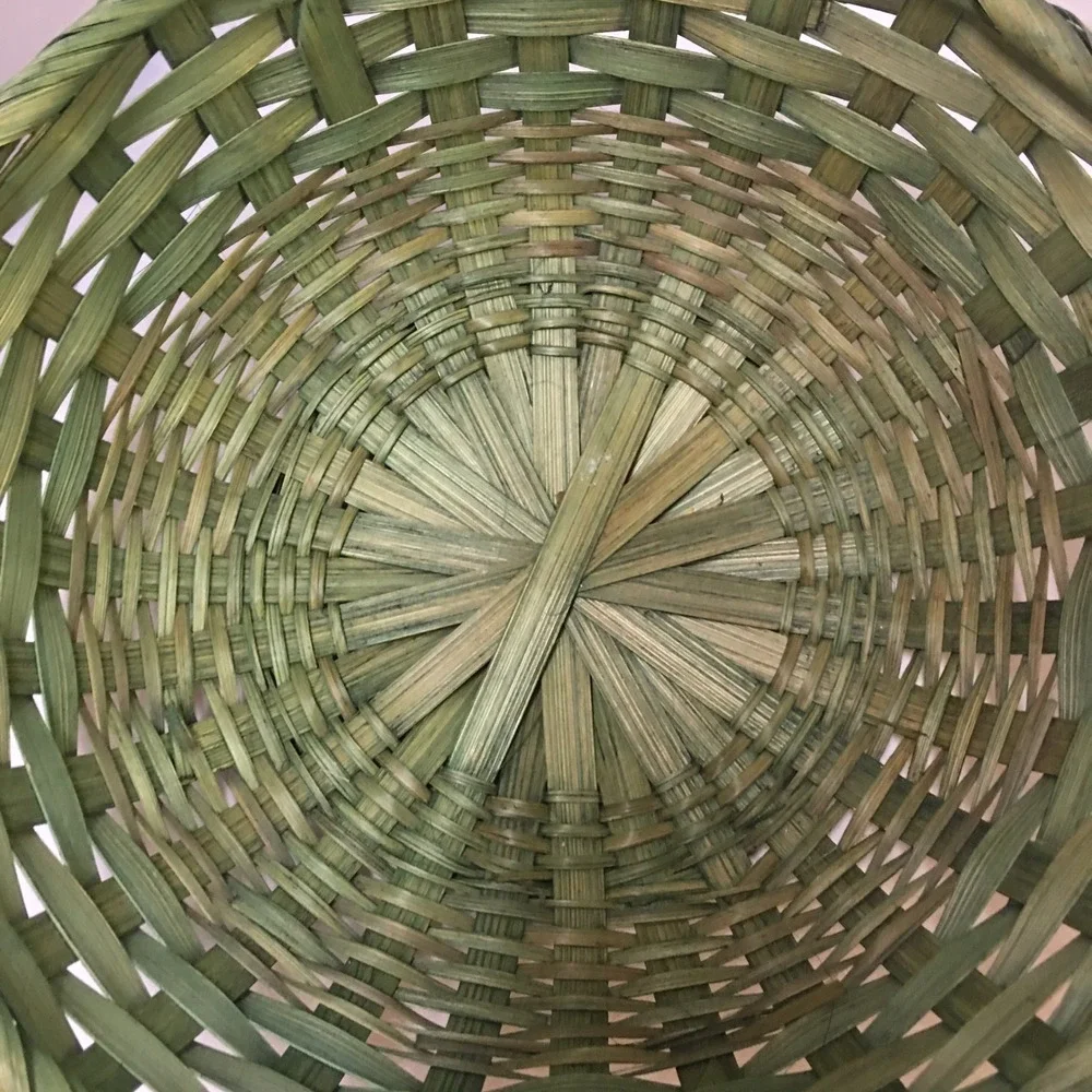 Woven Bamboo Basket Home Decor OS Green Round Decorative Bowl Bohemian